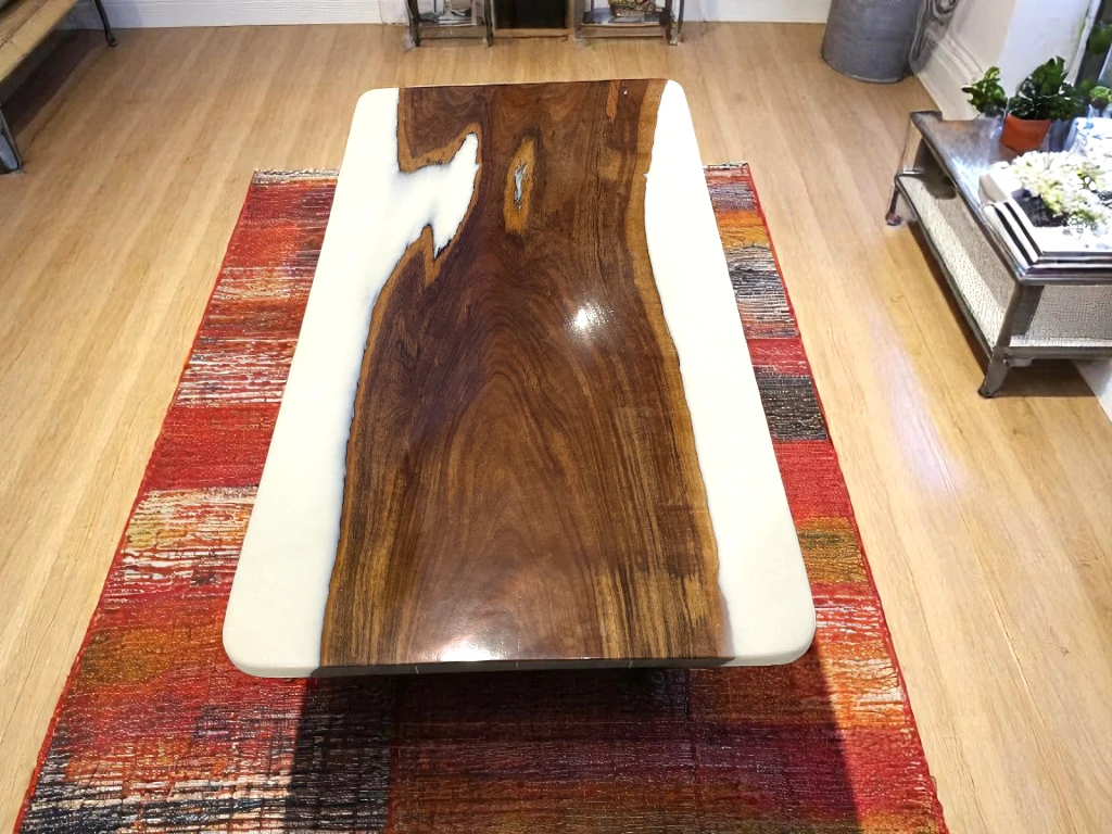 Handmade White Epoxy Resin Wood Dining Table
